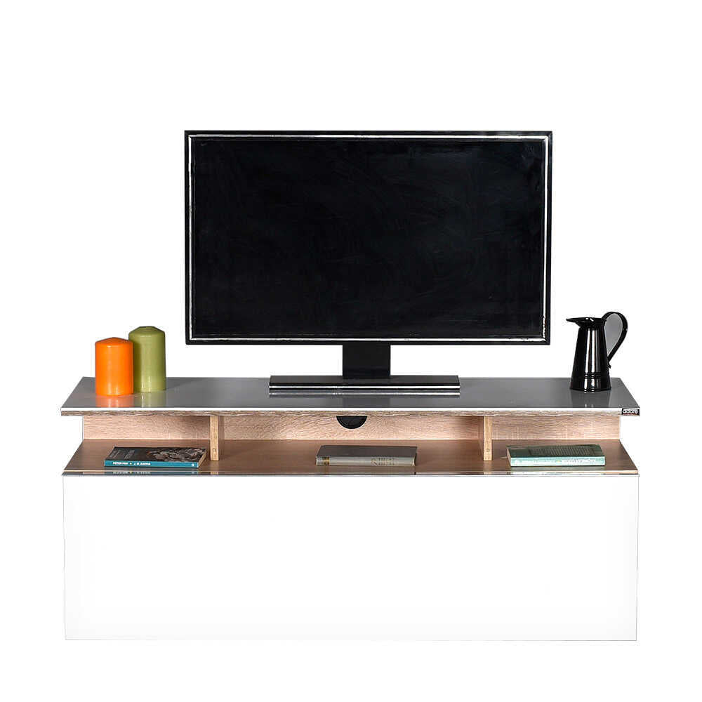 Tv Stand W/ Large Storage Sonoma & High Gloss White TVC