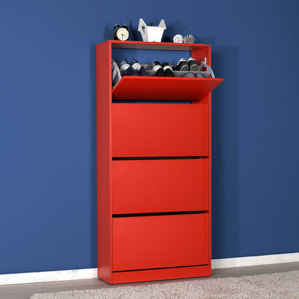 Shoe Cabinet W/ Four Section Red SHC