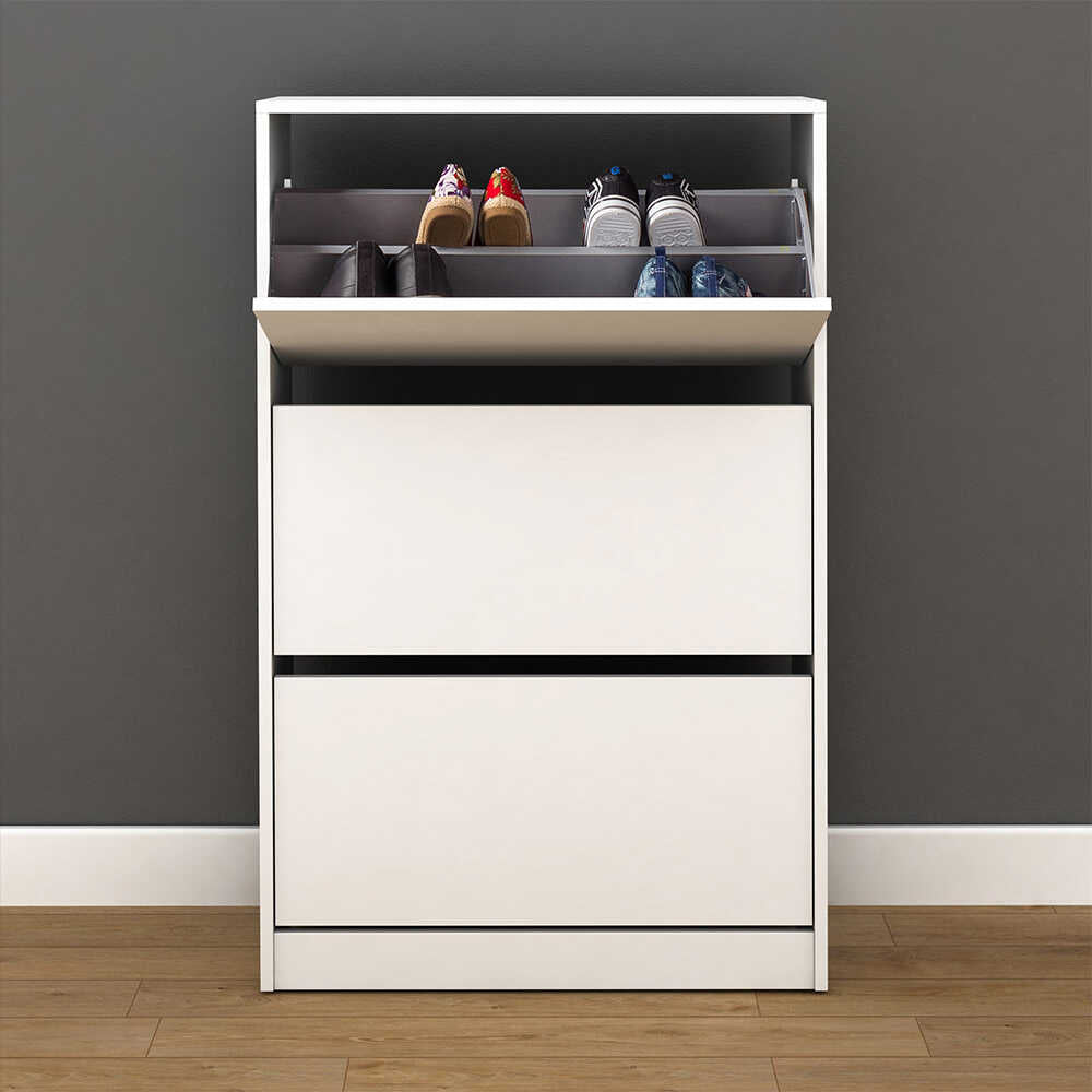 Shoe Cabinet W/ Three Section White SHC