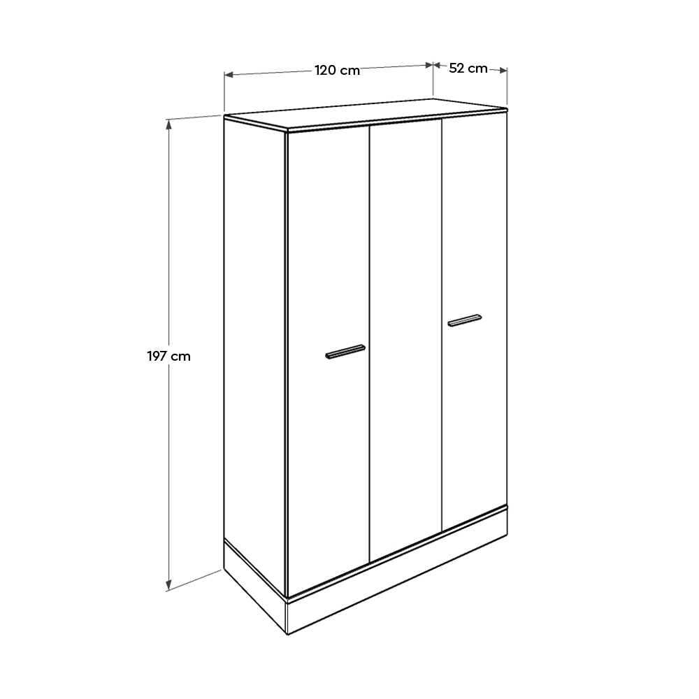 Base Teen Room Wardrobe W/ Three Doors Italian Oak & White GRD