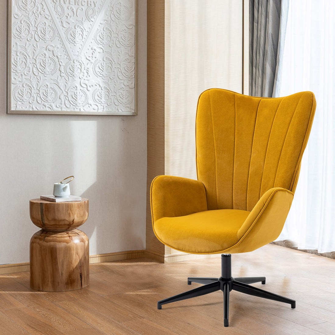 Skin - freindly Fabric Wing Back Accent Armchair