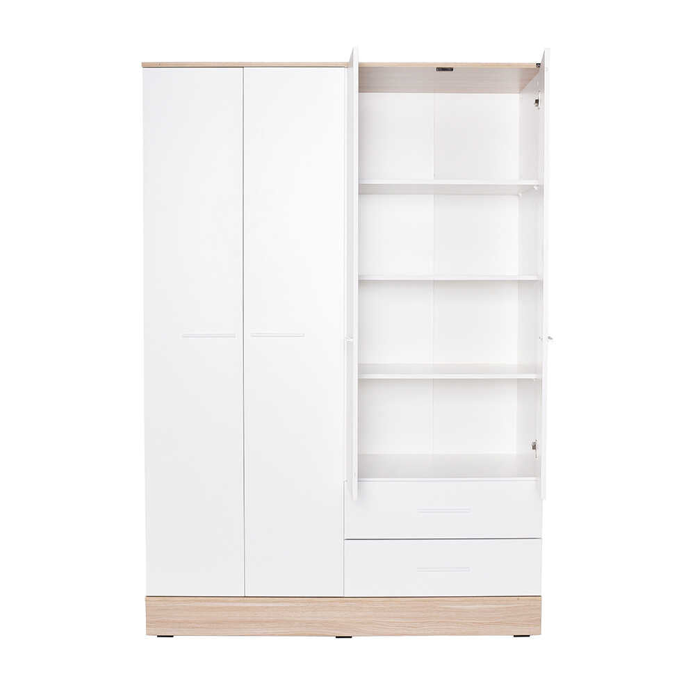 Base Teen Room Wardrobe W/ Four Doors & Two Drawers Italian Oak & White GRD