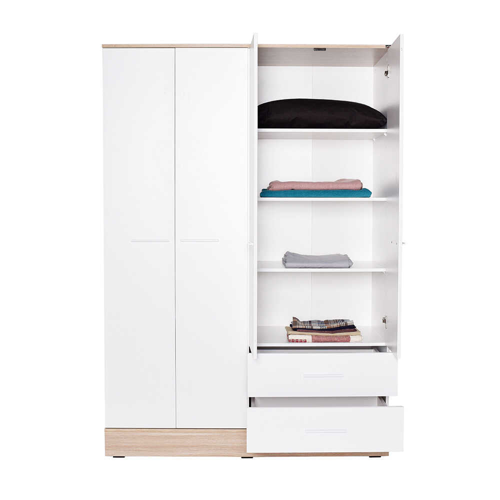 Base Teen Room Wardrobe W/ Four Doors & Two Drawers Italian Oak & White GRD