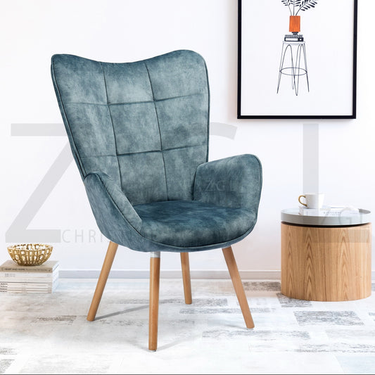 Velvet Accent Chair Modern Tufted Button Wingback Wooden Legs Bogdan