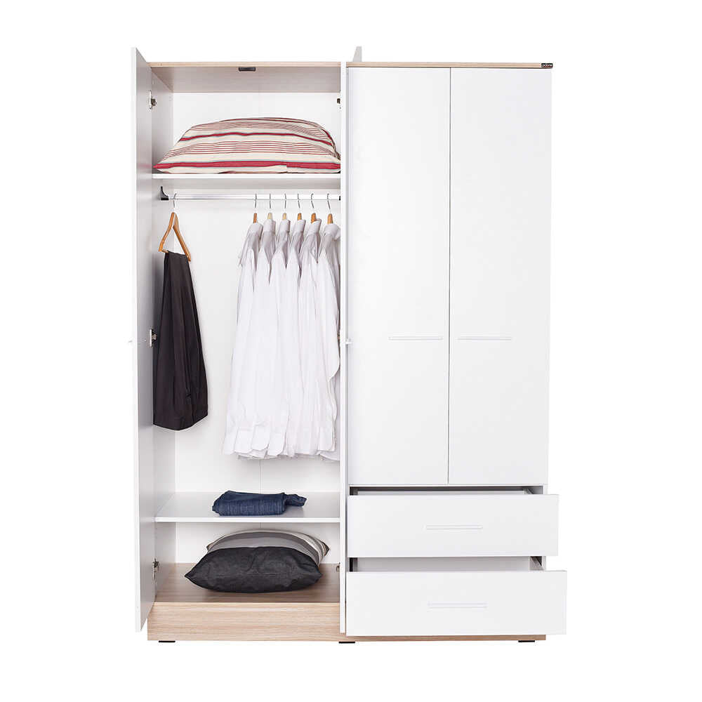 Base Teen Room Wardrobe W/ Four Doors & Two Drawers Italian Oak & White GRD