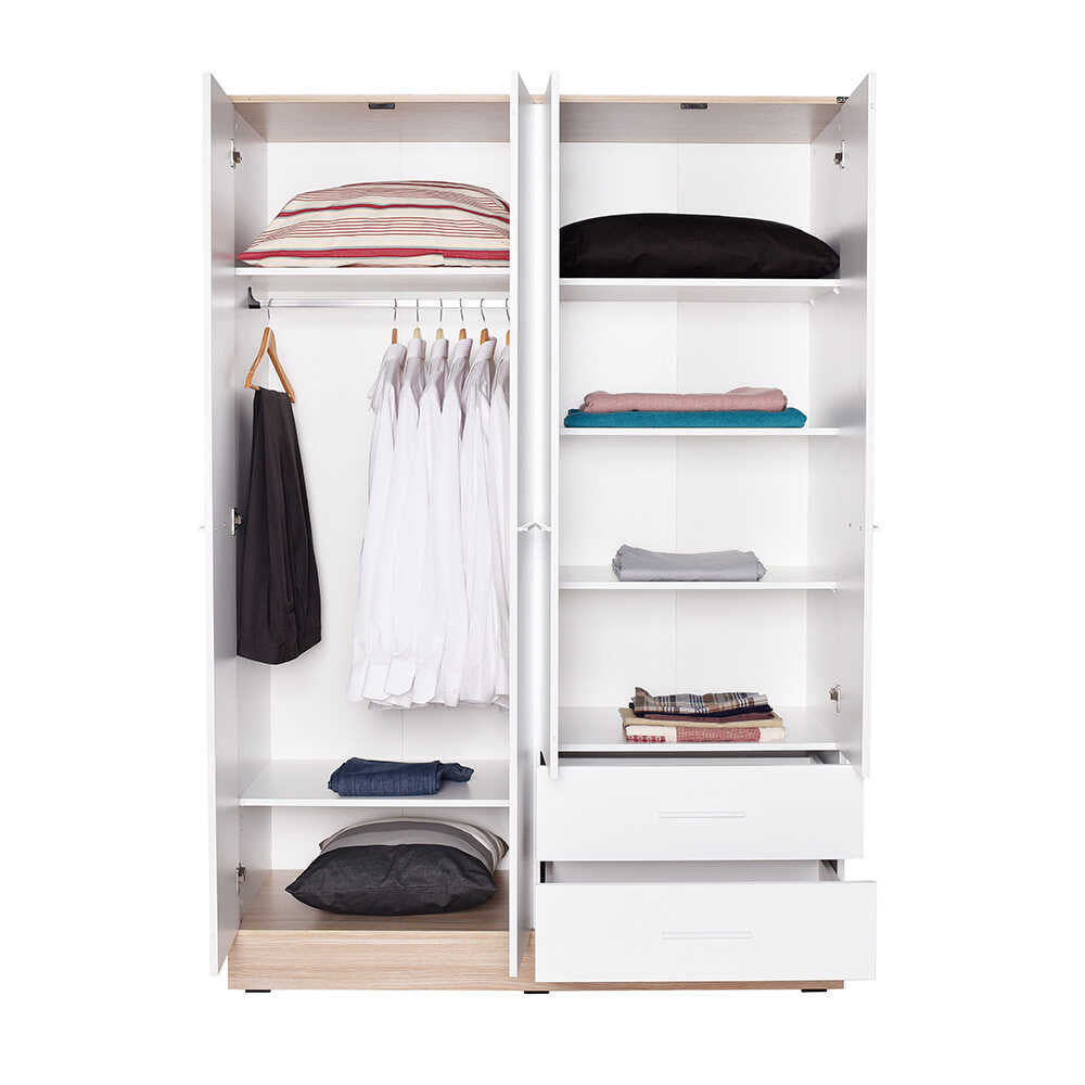 Base Teen Room Wardrobe W/ Four Doors & Two Drawers Italian Oak & White GRD