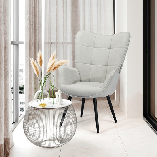 Fabric Accent Chair Modern Tufted Button Wingback Wooden Legs Bogdan