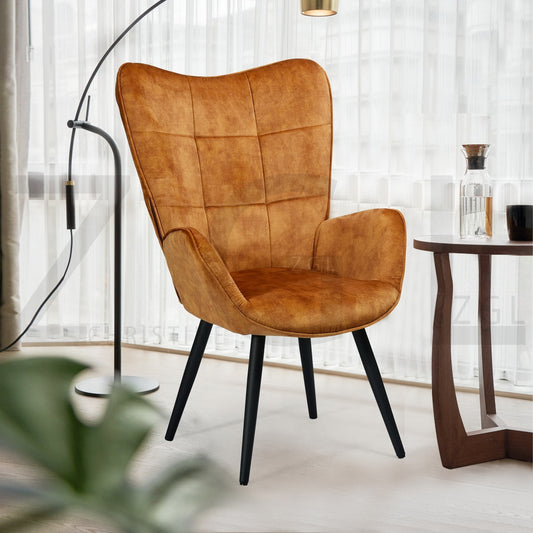 Fabric Accent Chair Modern Tufted Button Wingback Wooden Legs Bogdan