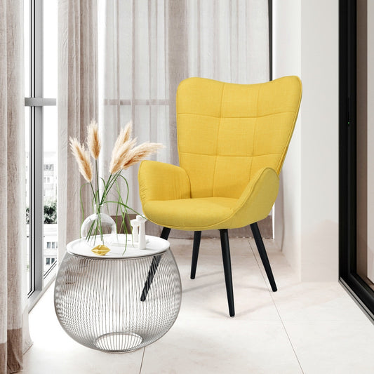 Fabric Accent Chair Modern Tufted Button Wingback Wooden Legs Bogdan
