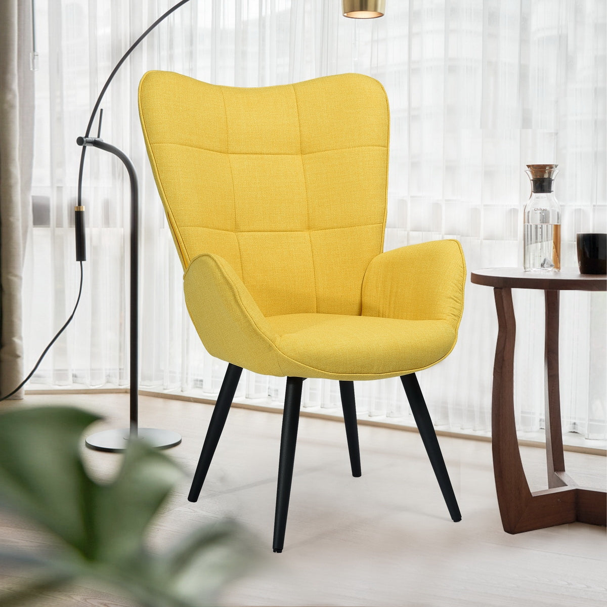 Fabric Accent Chair Modern Tufted Button Wingback Wooden Legs Bogdan