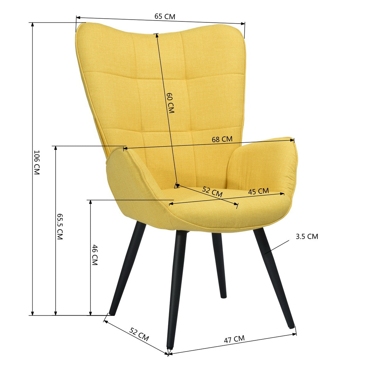 Fabric Accent Chair Modern Tufted Button Wingback Wooden Legs Bogdan