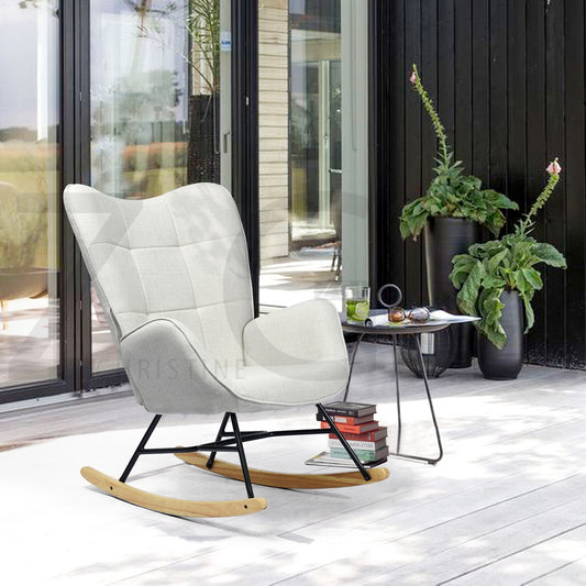 Rocking Accent Chair Fabric Velvet Wooden Legs Armrest Kelan
