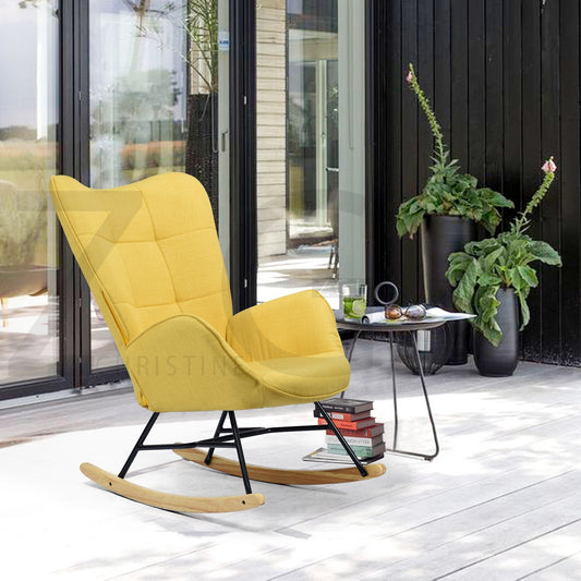 Rocking Accent Chair Fabric Velvet Wooden Legs Armrest Kelan