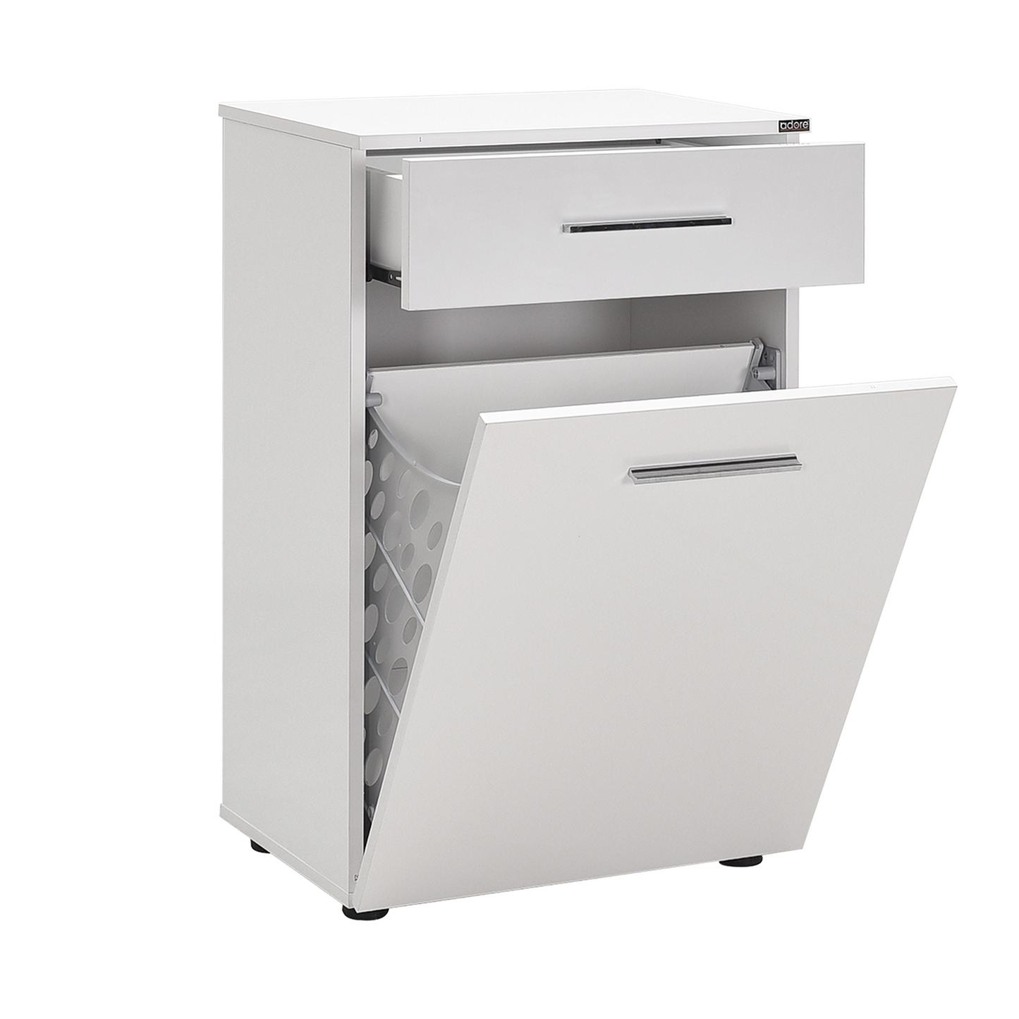 Laundry Cabinet W/ Laundry Basket Section & One Drawer High Gloss White ADR