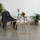 Modern Round Glass Dining Table with Wooden Legs Chad