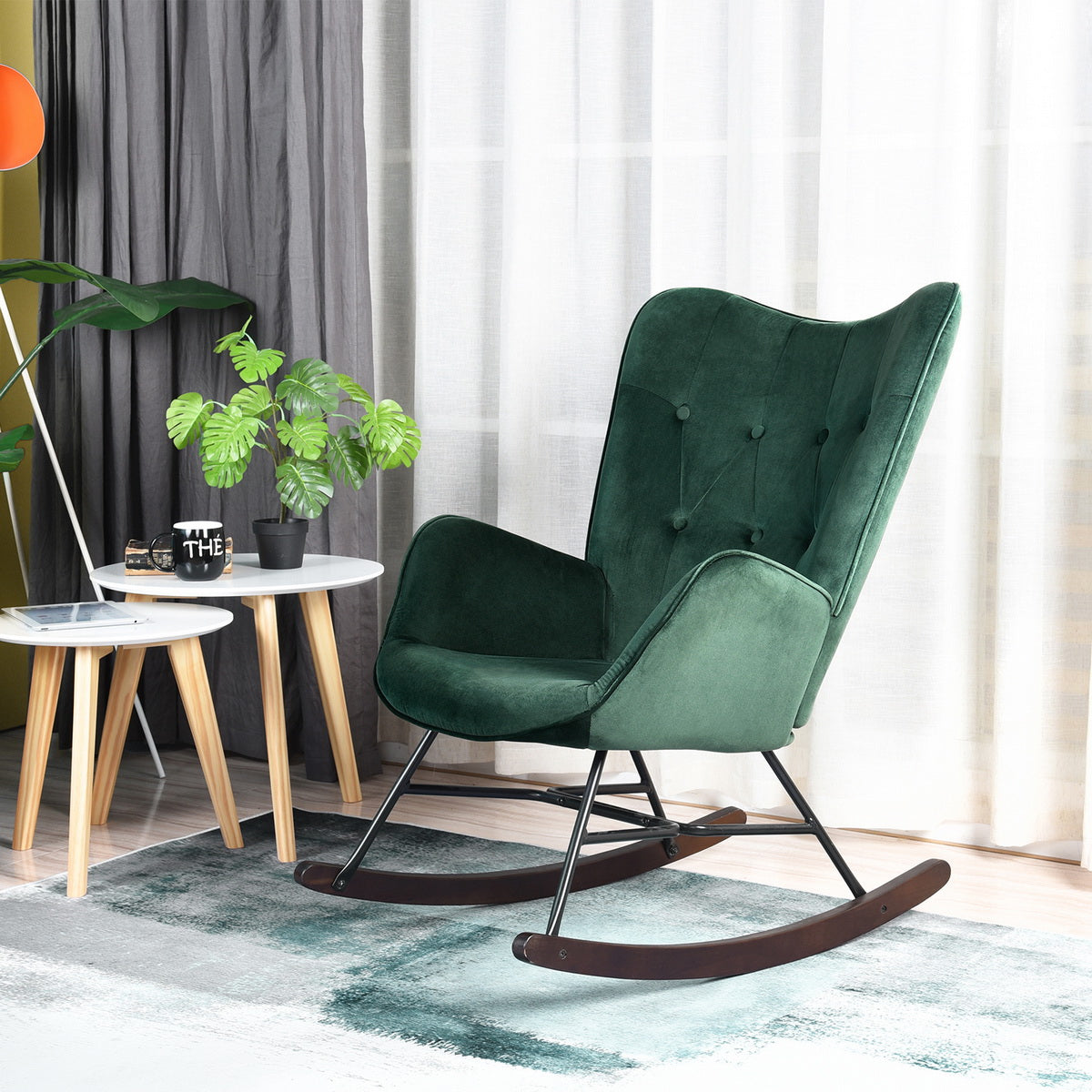 Rocking Accent Chair Fabric Velvet Wooden Legs Armrest Epping