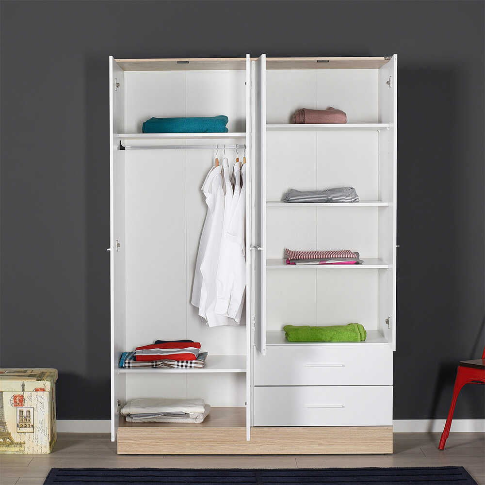 Base Teen Room Wardrobe W/ Four Doors & Two Drawers Italian Oak & White GRD