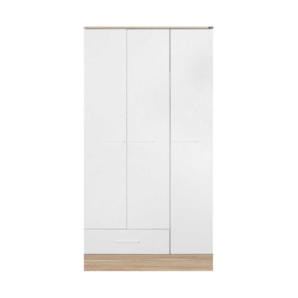 Base Teen Room Wardrobe W/ Three Doors & One Drawer Italian Oak & White GRD