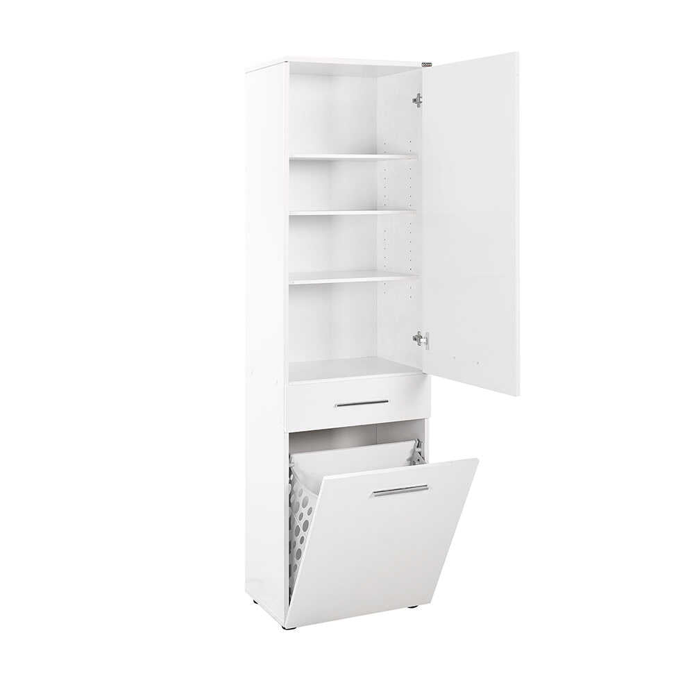Laundry Cabinet W/ Laundry Basket Section & One Drawer & One Door High Gloss White ADR