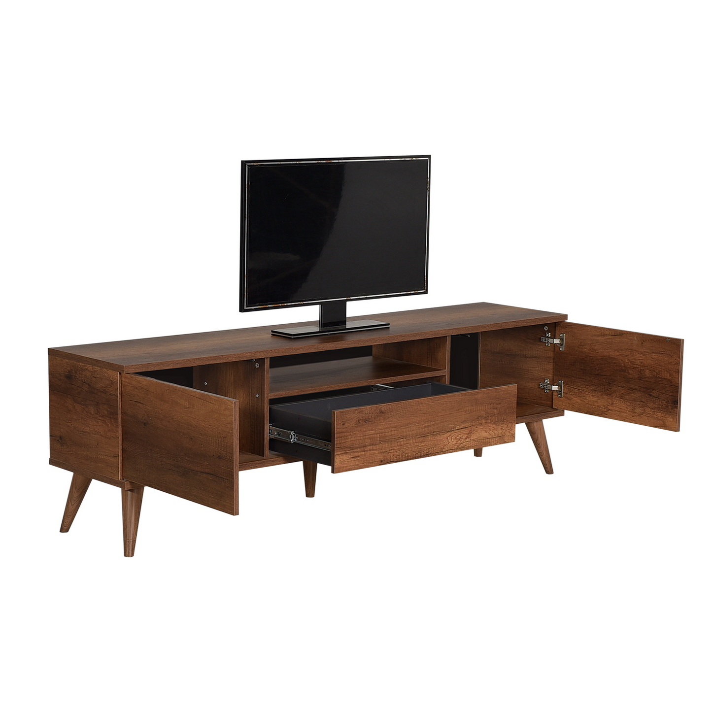 Retro Tv Stand W/ One Drawer & Two Sections Oslo Walnut TVR