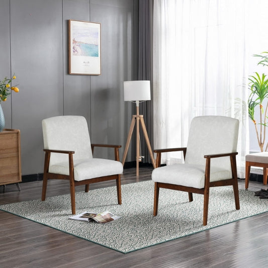 Beige Wooden Accent Chair with Armrest Bruqax