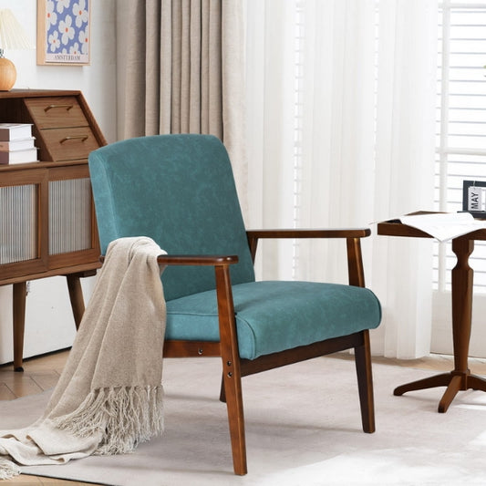 Green Wooden Accent Chair with Armrest Bruqax