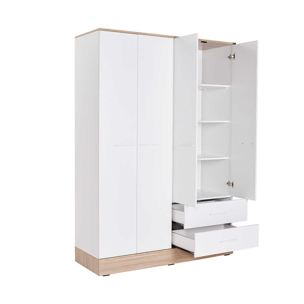 Base Teen Room Wardrobe W/ Four Doors & Two Drawers Italian Oak & White GRD