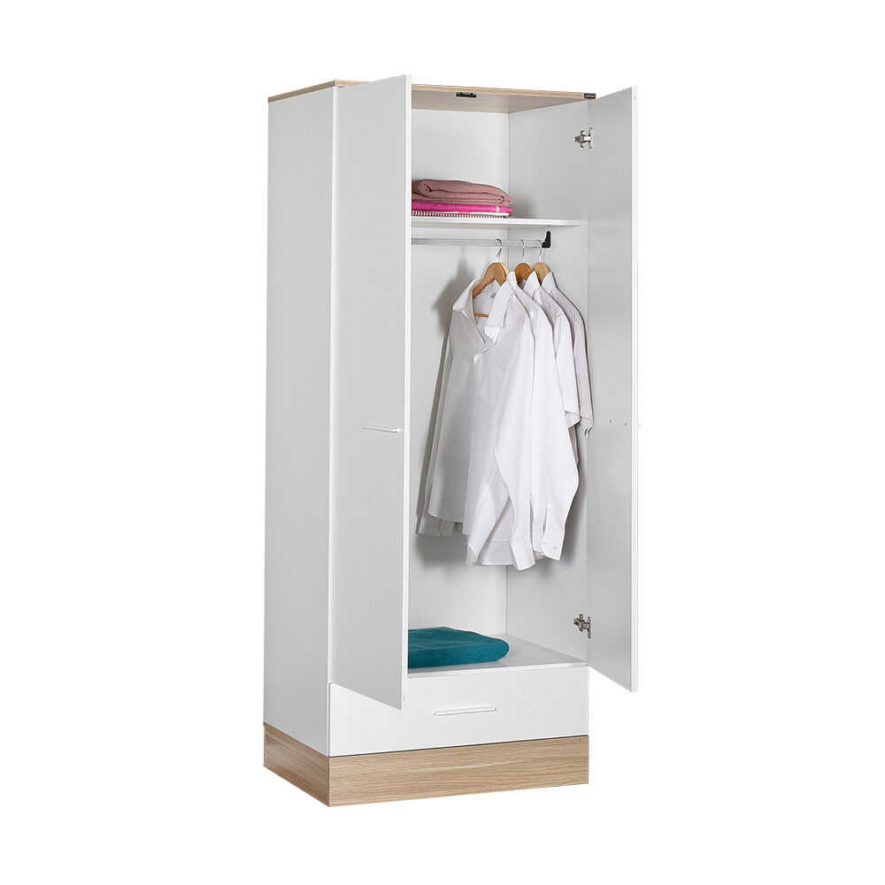 Base Teen Room Wardrobe W/ Two Doors & One Drawer Italian Oak & White GRD