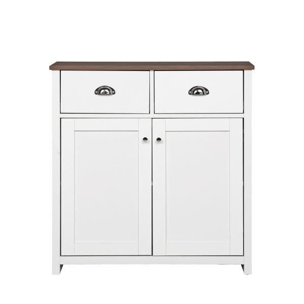 Walnut & White Console with 2 Drawers & 2 Doors Favre