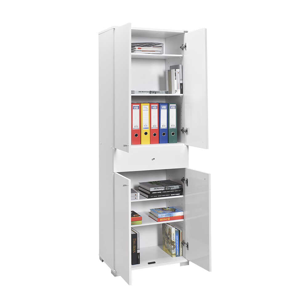 Multipurpose Cabinet W/ Two Sections & Four Doors & One Drawer High Gloss White ADR