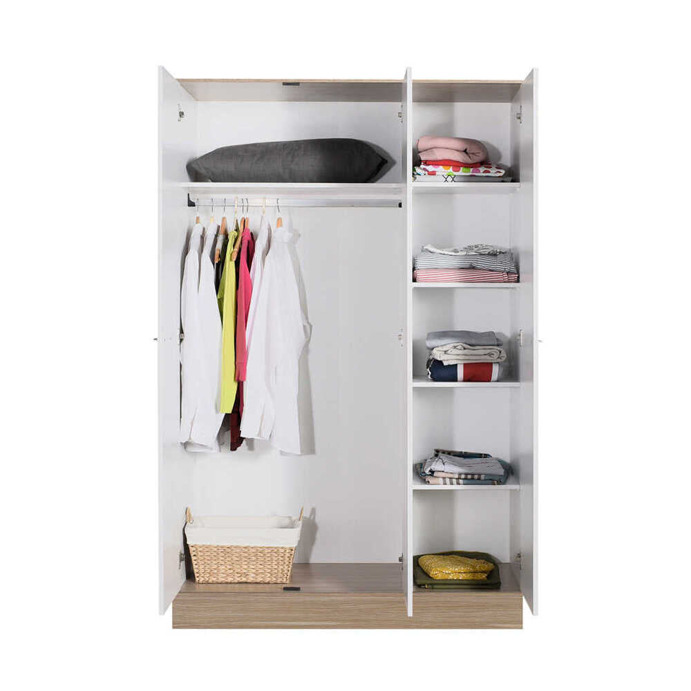 Base Teen Room Wardrobe W/ Three Doors Italian Oak & White GRD