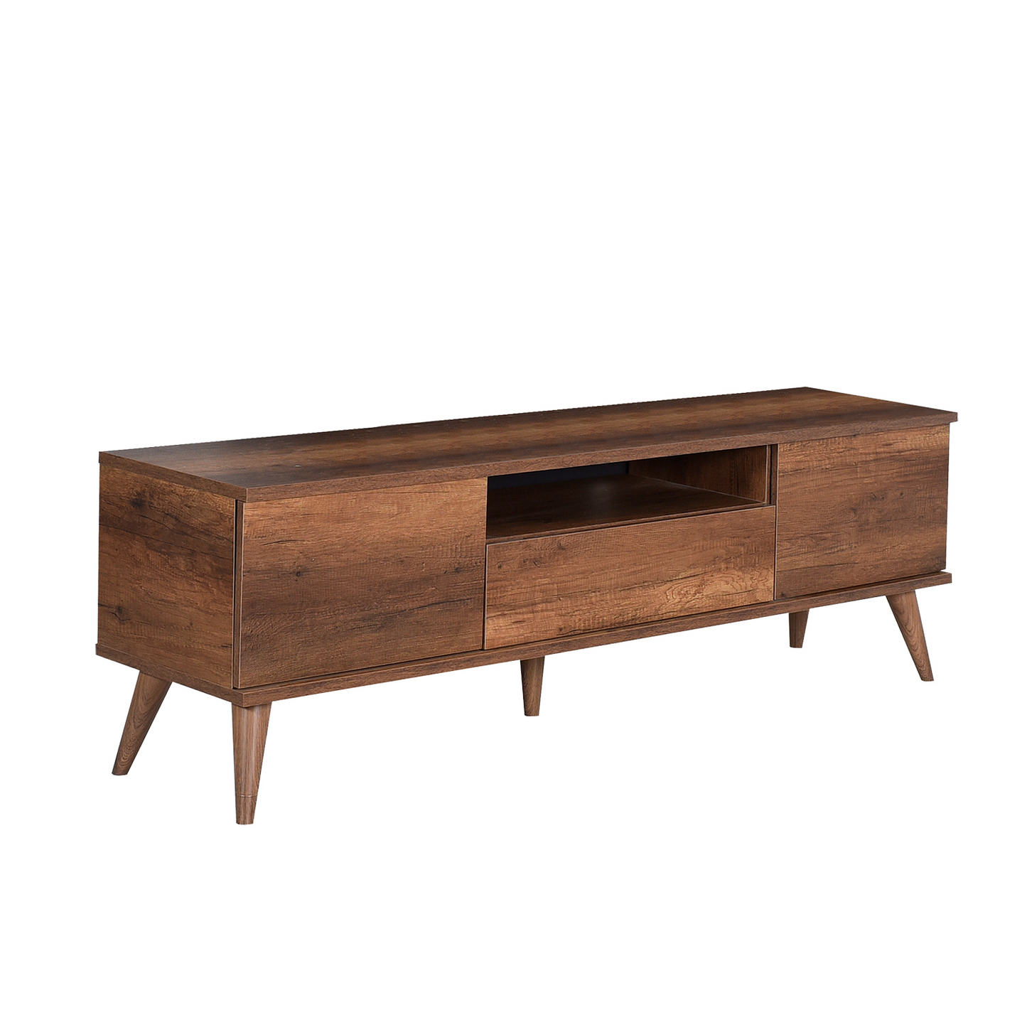 Retro Tv Stand W/ One Drawer & Two Sections Oslo Walnut TVR