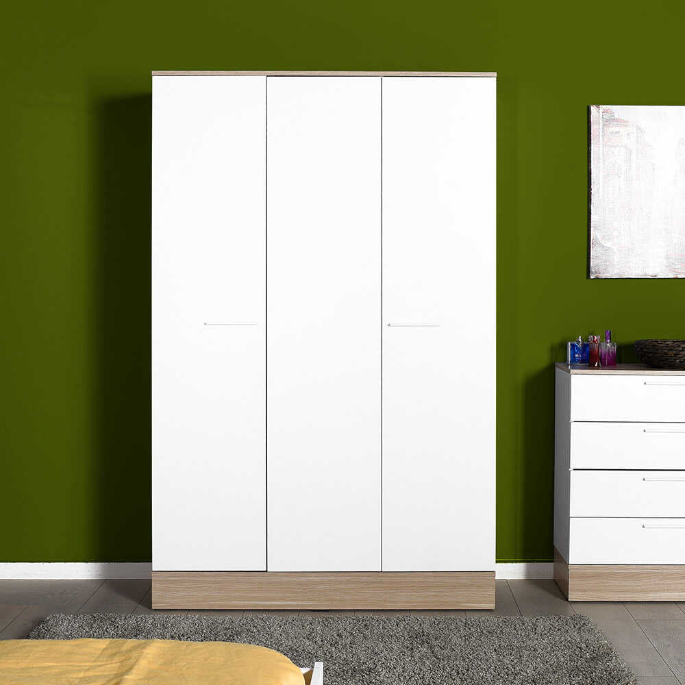 Base Teen Room Wardrobe W/ Three Doors Italian Oak & White GRD