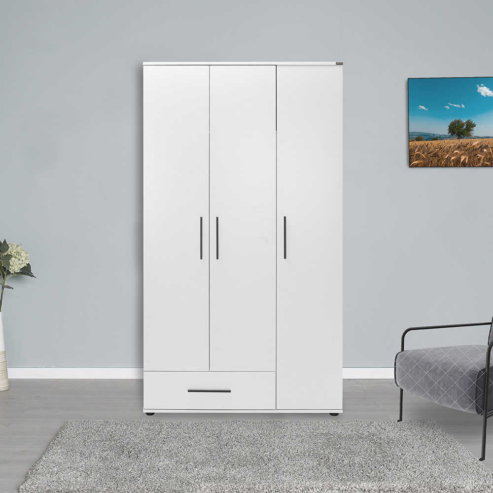 White Series Wardrobe W/ Three Doors and One Drawer White GRD