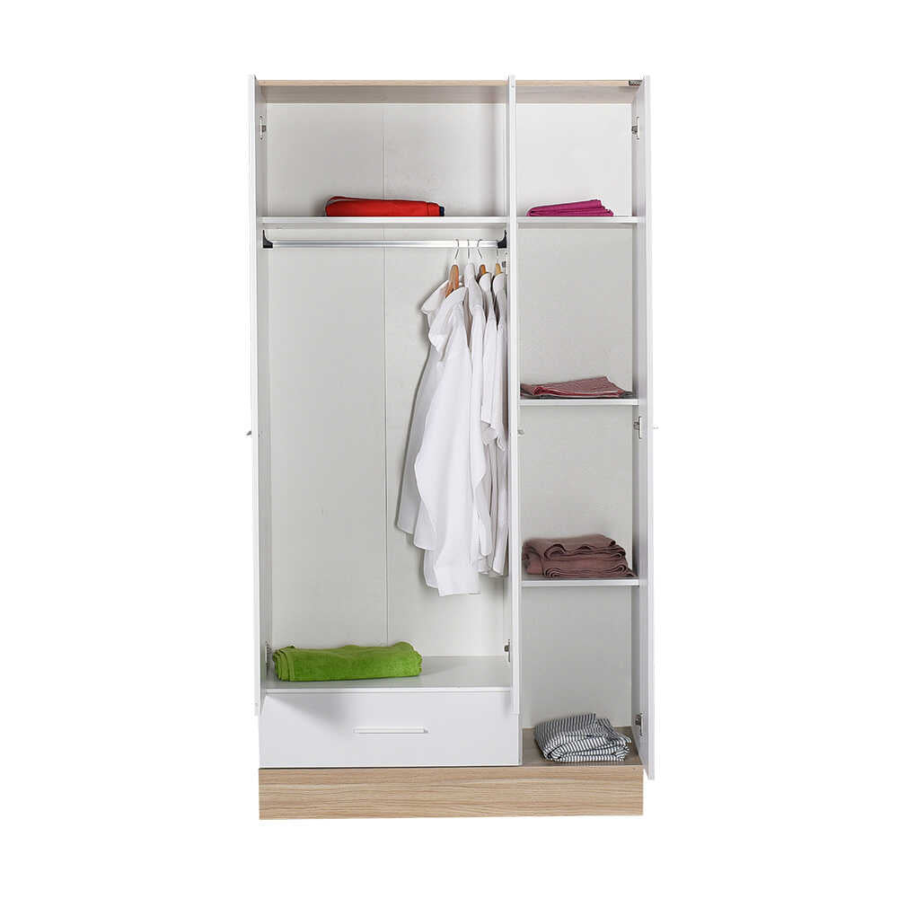 Base Teen Room Wardrobe W/ Three Doors & One Drawer Italian Oak & White GRD