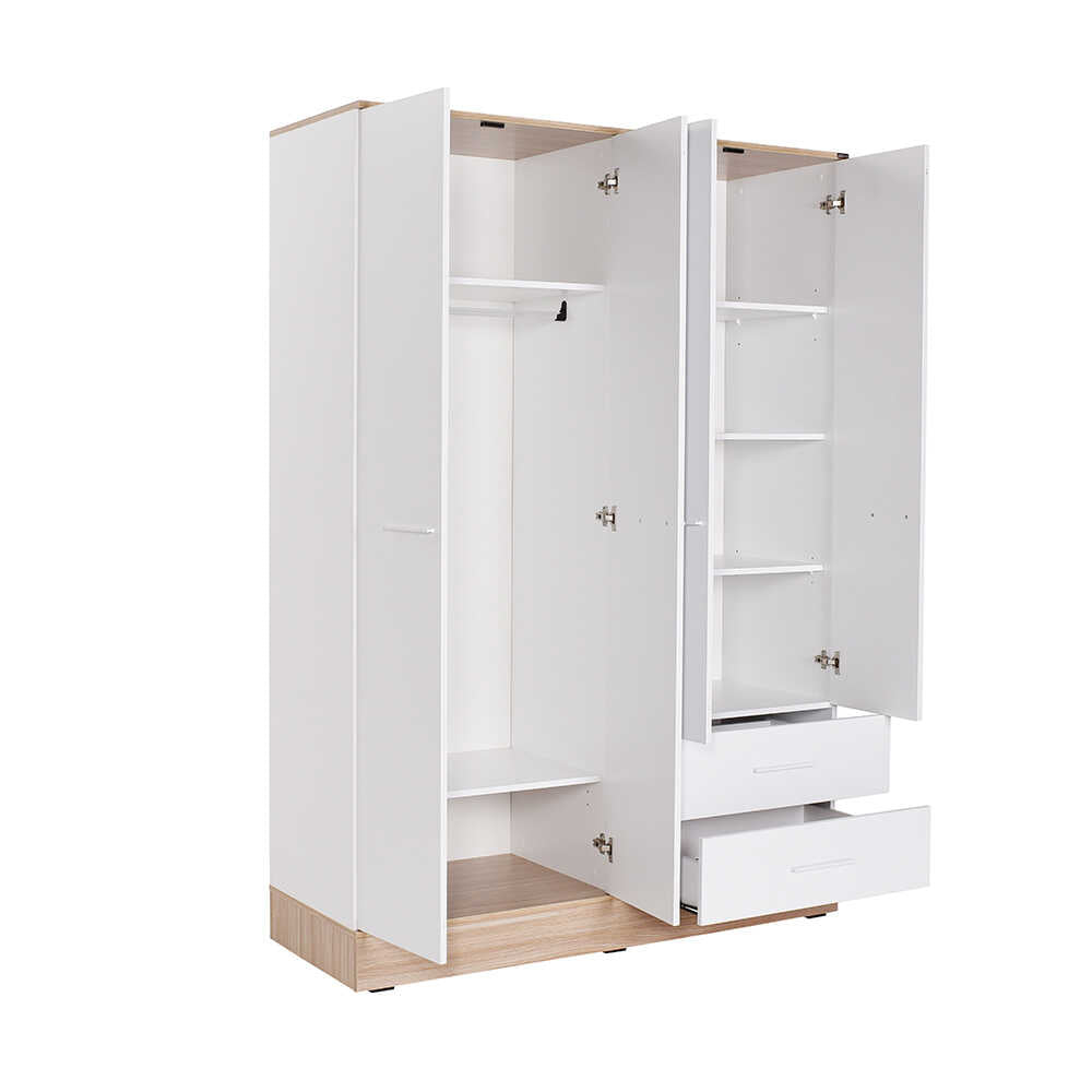Base Teen Room Wardrobe W/ Four Doors & Two Drawers Italian Oak & White GRD