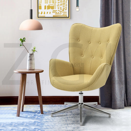 Fabric Accent Chair Modern Tufted Button Wingback Chromed Base Fuchs