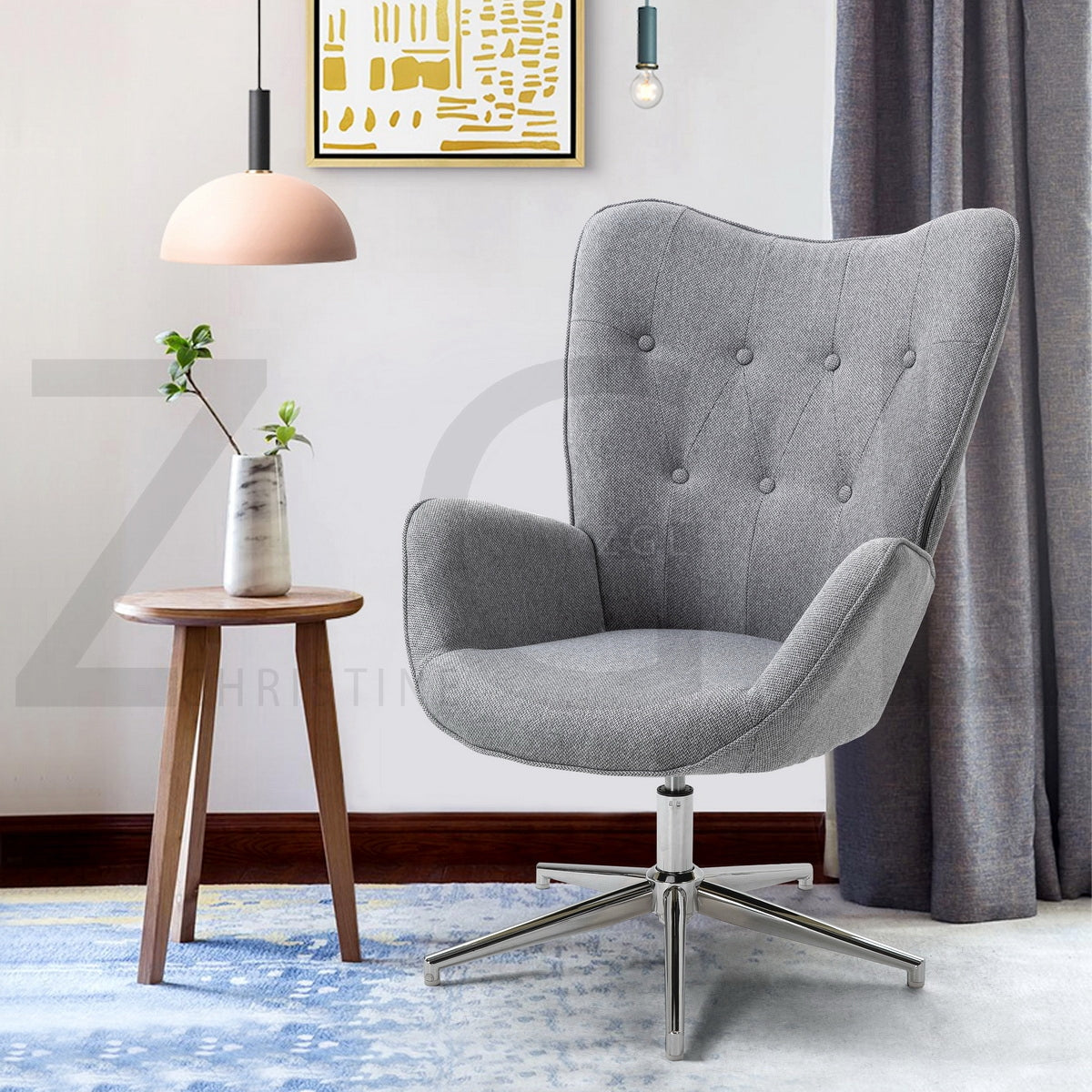 Fabric Accent Chair Modern Tufted Button Wingback Chromed Base Fuchs