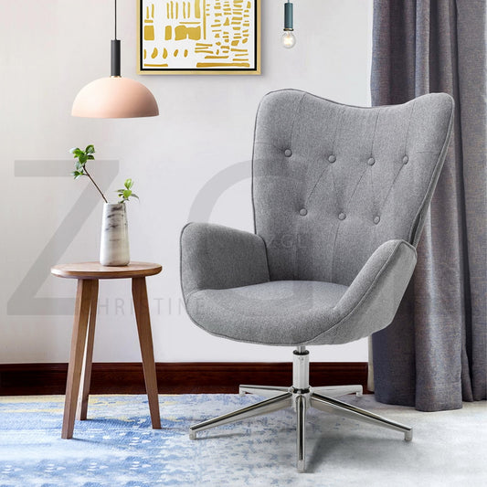 Fabric Accent Chair Modern Tufted Button Wingback Chromed Base Fuchs