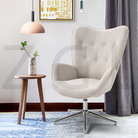 Fabric Accent Chair Modern Tufted Button Wingback Chromed Base Fuchs