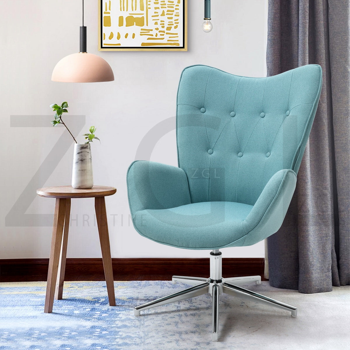 Fabric Accent Chair Modern Tufted Button Wingback Chromed Base Fuchs