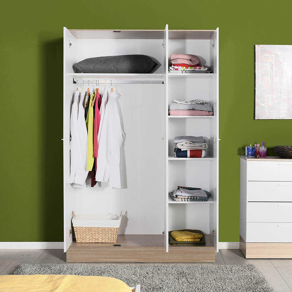 Base Teen Room Wardrobe W/ Three Doors Italian Oak & White GRD