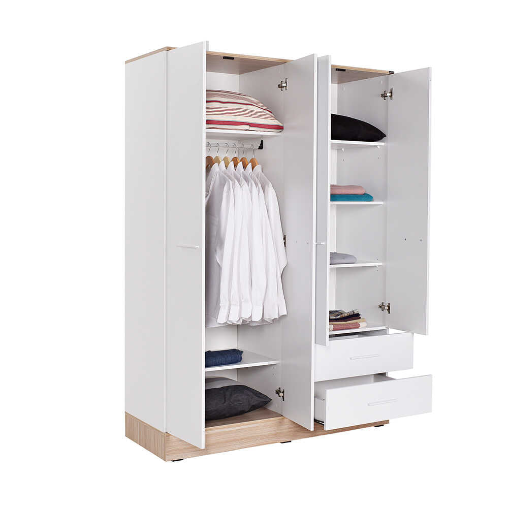 Base Teen Room Wardrobe W/ Four Doors & Two Drawers Italian Oak & White GRD