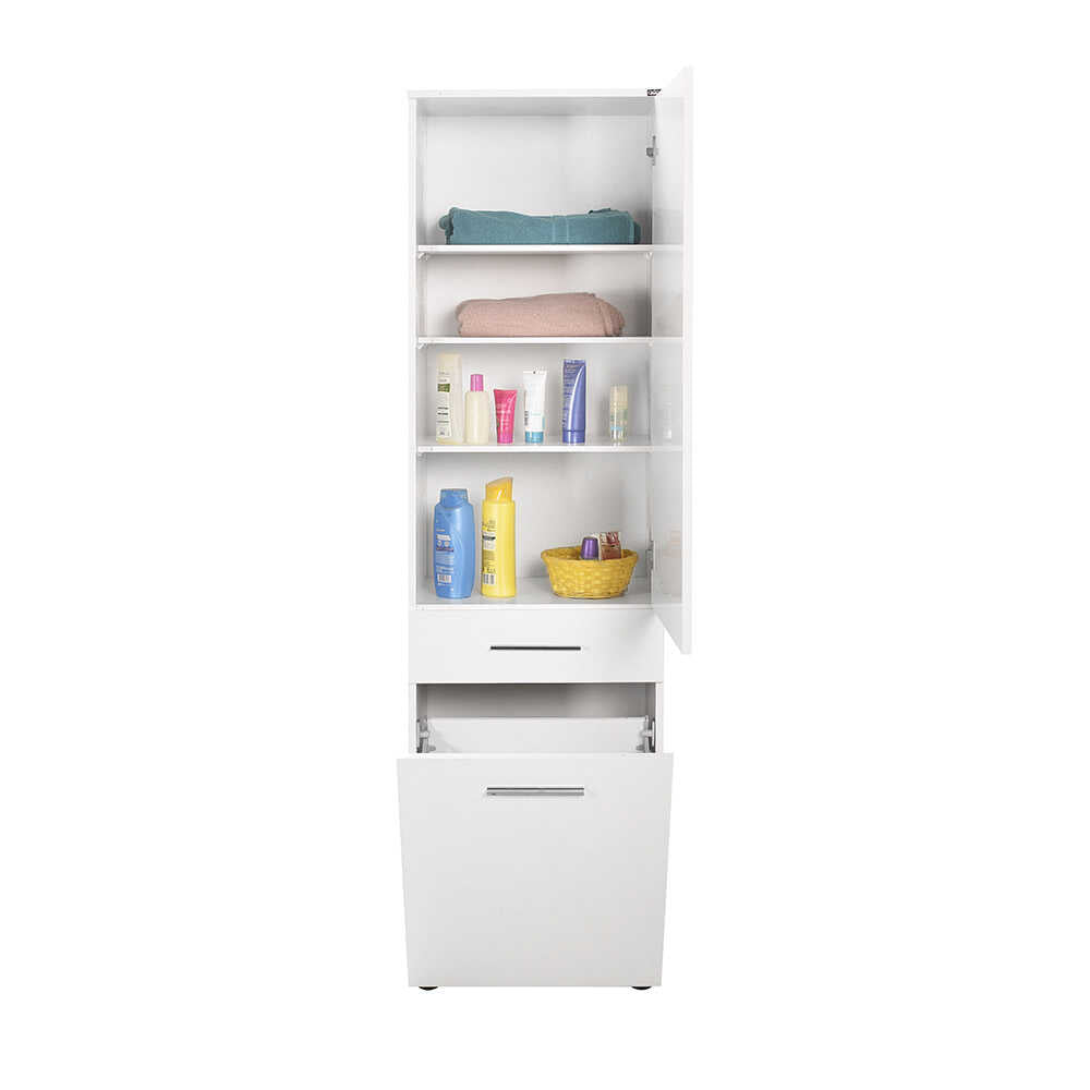 Laundry Cabinet W/ Laundry Basket Section & One Drawer & One Door High Gloss White ADR