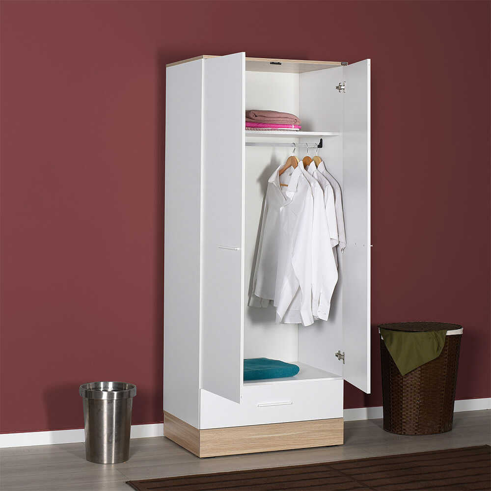 Base Teen Room Wardrobe W/ Two Doors & One Drawer Italian Oak & White GRD