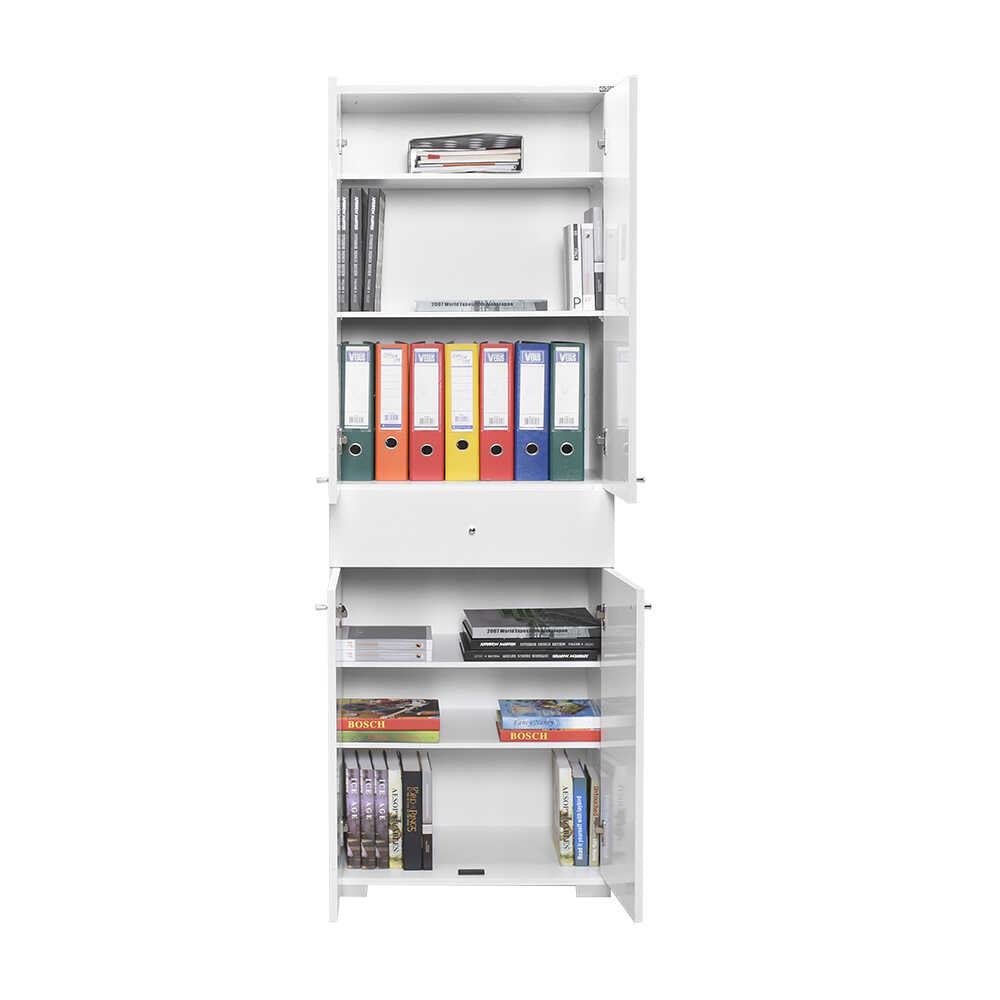 Multipurpose Cabinet W/ Two Sections & Four Doors & One Drawer High Gloss White ADR