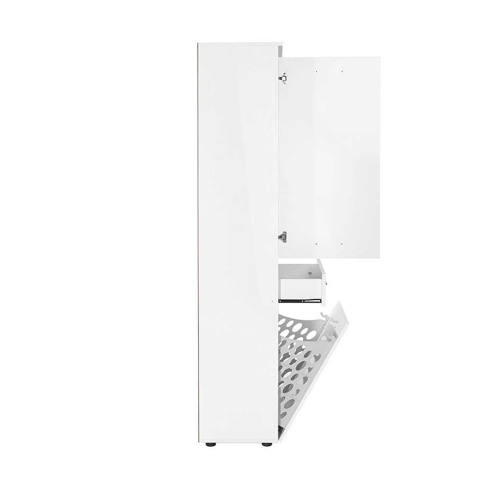 Laundry Cabinet W/ Laundry Basket Section & One Drawer & One Door High Gloss White ADR