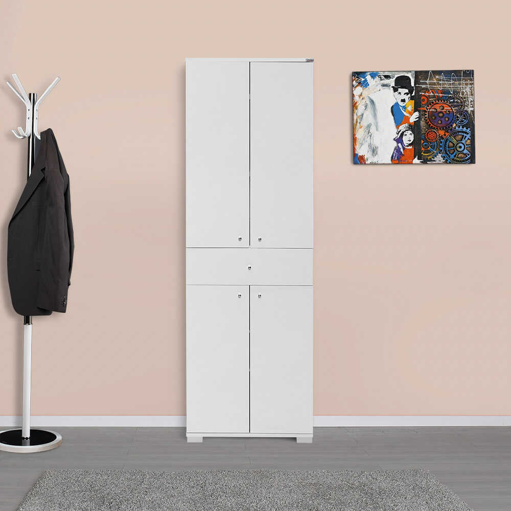 Multipurpose Cabinet W/ Two Sections & Four Doors & One Drawer High Gloss White ADR