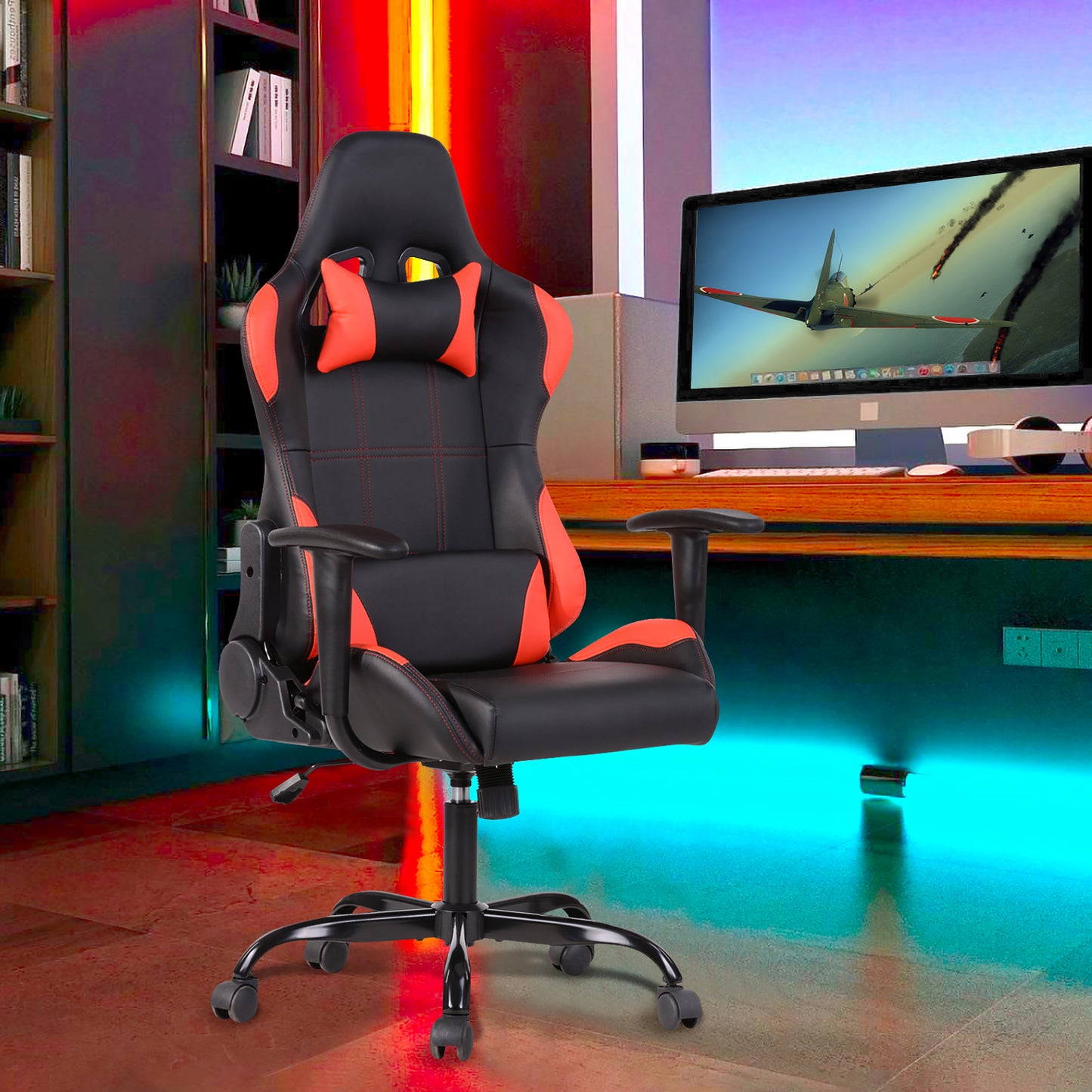 Gaming Chair PU Racing Office Chair Recliner Swivel Rocker with Headrest and Lumbar Pillow Ahien