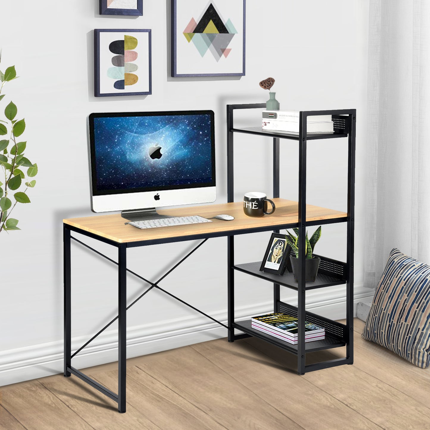 Computer Desk Writing Office Table with 4-Shelves Alaska